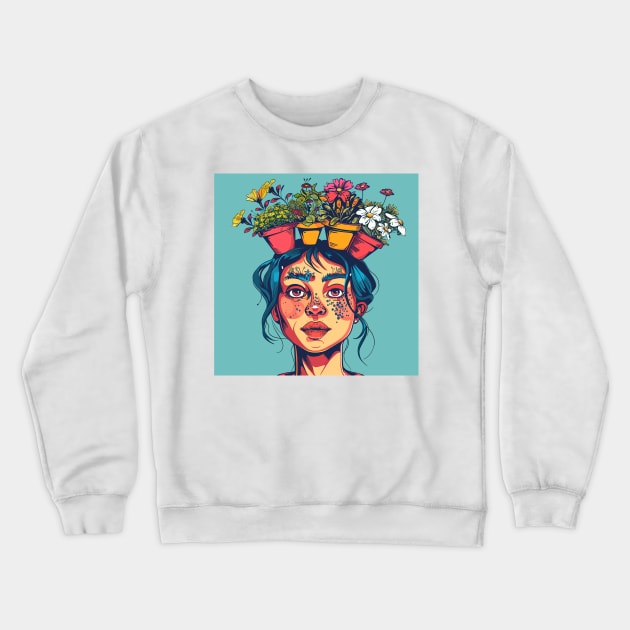 Woman with flowers Crewneck Sweatshirt by erzebeth